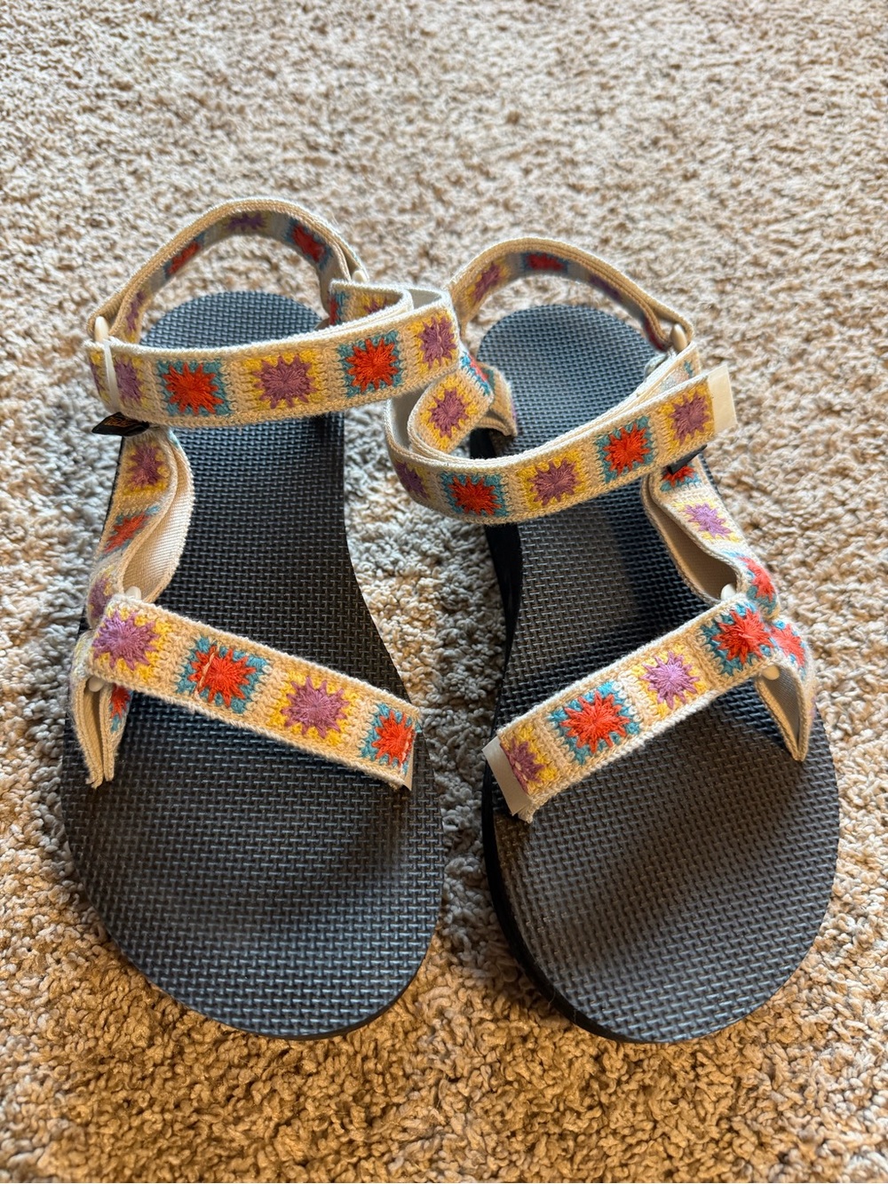 Teva Kids Sandals with Cream Straps and Multicolor Embroidery